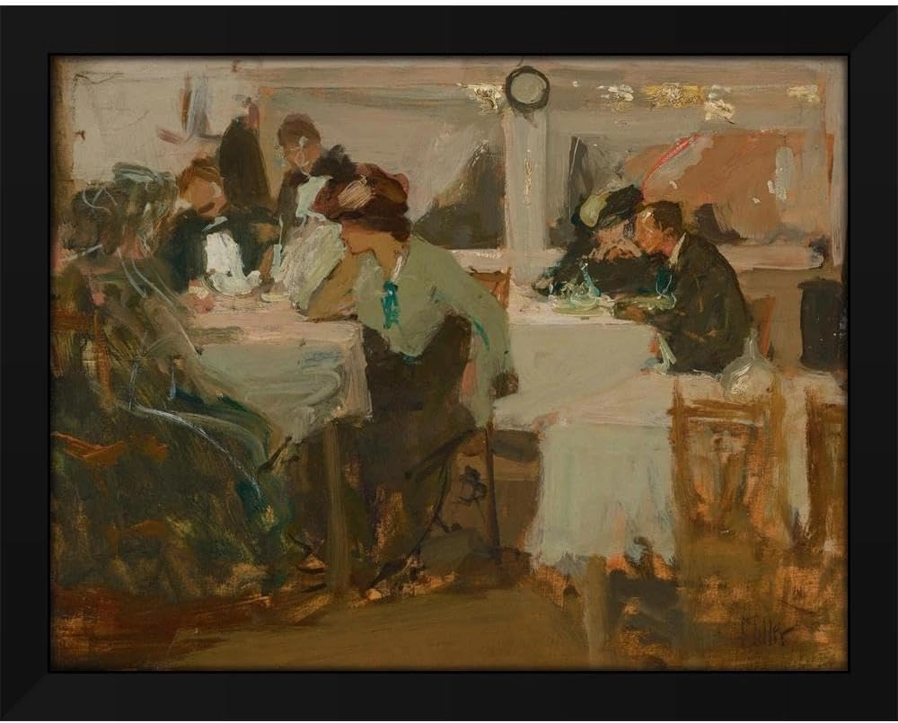 Richard E. Miller 47x36 Huge Black Modern Framed Art Print Titled: Café De Paris (Circa 1903-1908)