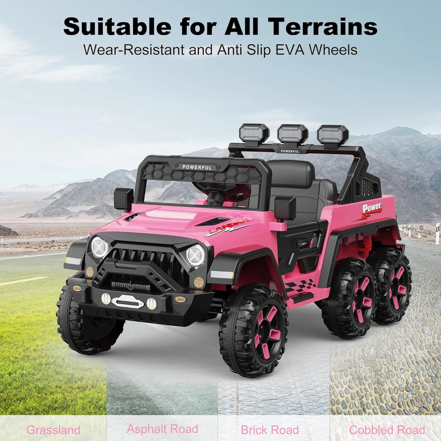 Ride on Car with 6 EVA Wheels&4WD, 24V Battery Powered Electric Car for Kids, Electric Vehicle with Remote Control, 3 Adjustable Speeds, Soft Start, Battery Display, Music, Pink