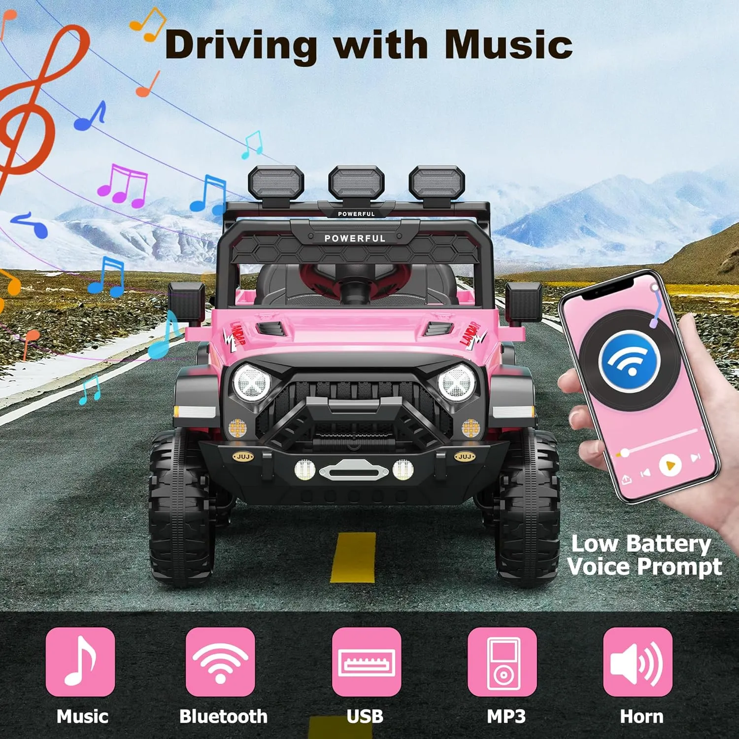 Ride on Car with 6 EVA Wheels&4WD, 24V Battery Powered Electric Car for Kids, Electric Vehicle with Remote Control, 3 Adjustable Speeds, Soft Start, Battery Display, Music, Pink