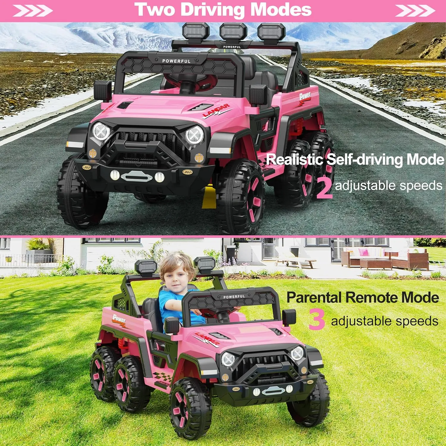 Ride on Car with 6 EVA Wheels&4WD, 24V Battery Powered Electric Car for Kids, Electric Vehicle with Remote Control, 3 Adjustable Speeds, Soft Start, Battery Display, Music, Pink