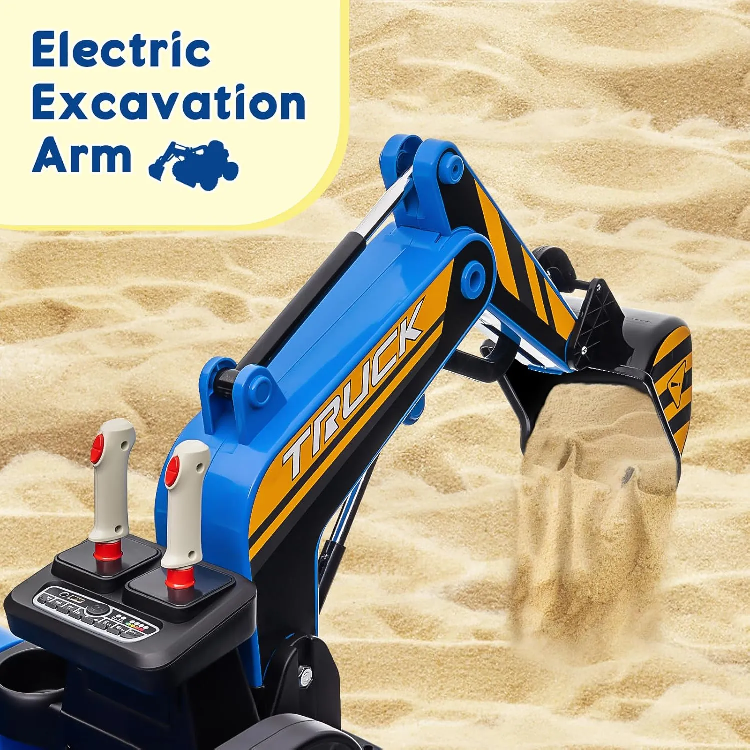 Ride On Excavator for Kids, 12V Electric Excavator Toy, 4WD Kids Ride on Car, Power Wheel with Remote Control, Battery Powered Sand Digger with Spring Suspension, Bluetooth, Blue