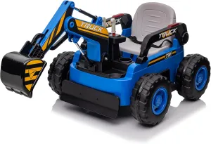 Ride On Excavator for Kids, 12V Electric Excavator Toy, 4WD Kids Ride on Car, Power Wheel with Remote Control, Battery Powered Sand Digger with Spring Suspension, Bluetooth, Blue