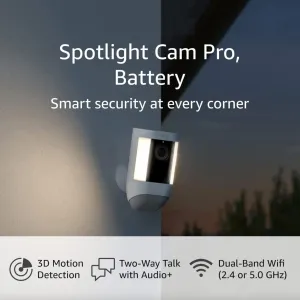 Ring Spotlight Cam Pro, Battery | 3D Motion Detection, Two-Way Talk with Audio , and Dual-Band Wifi (2022 release) - White