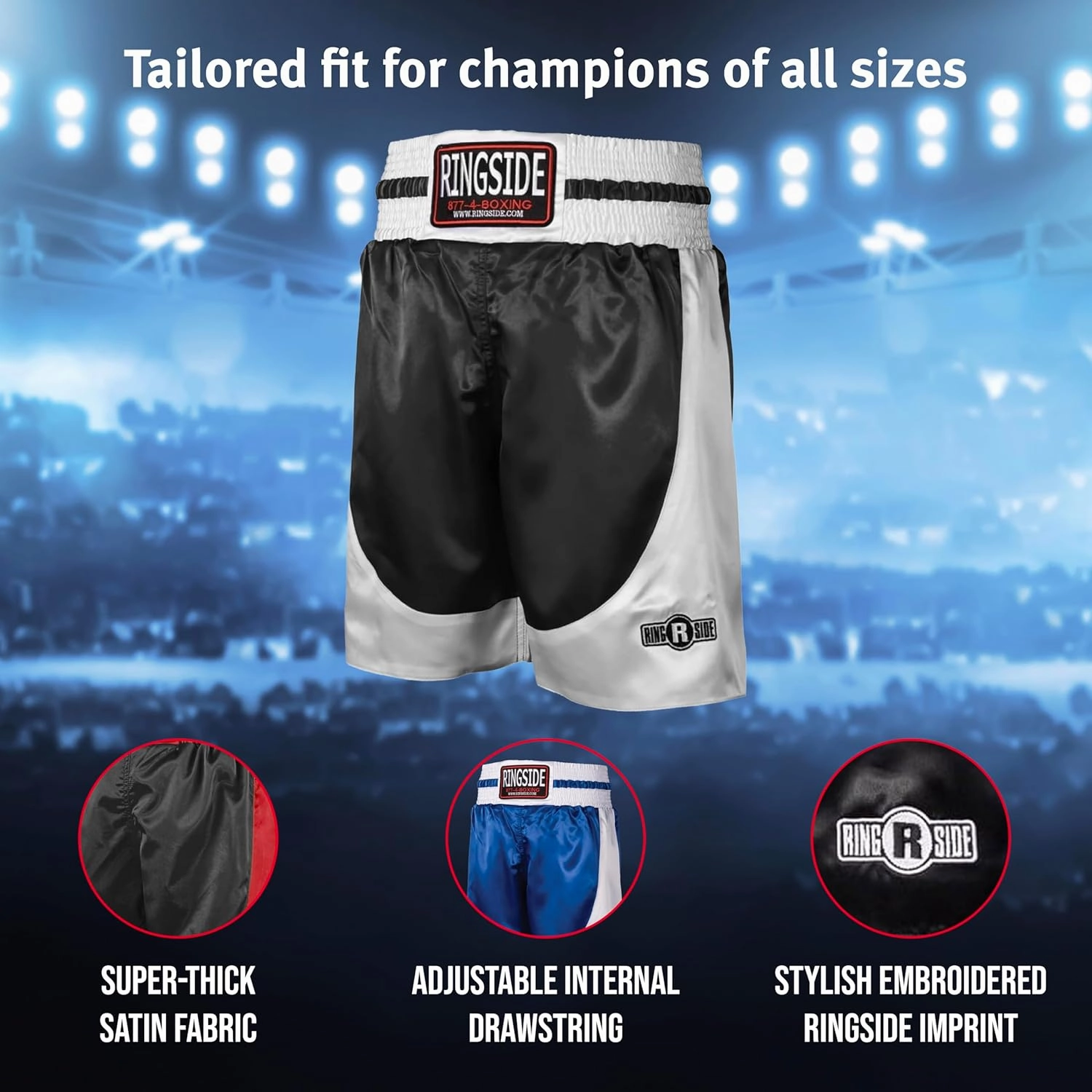 Ringside Pro-Style Boxing Trunks, Satin Shorts for Men and Women, Ideal for Boxing, MMA, Muay Thai