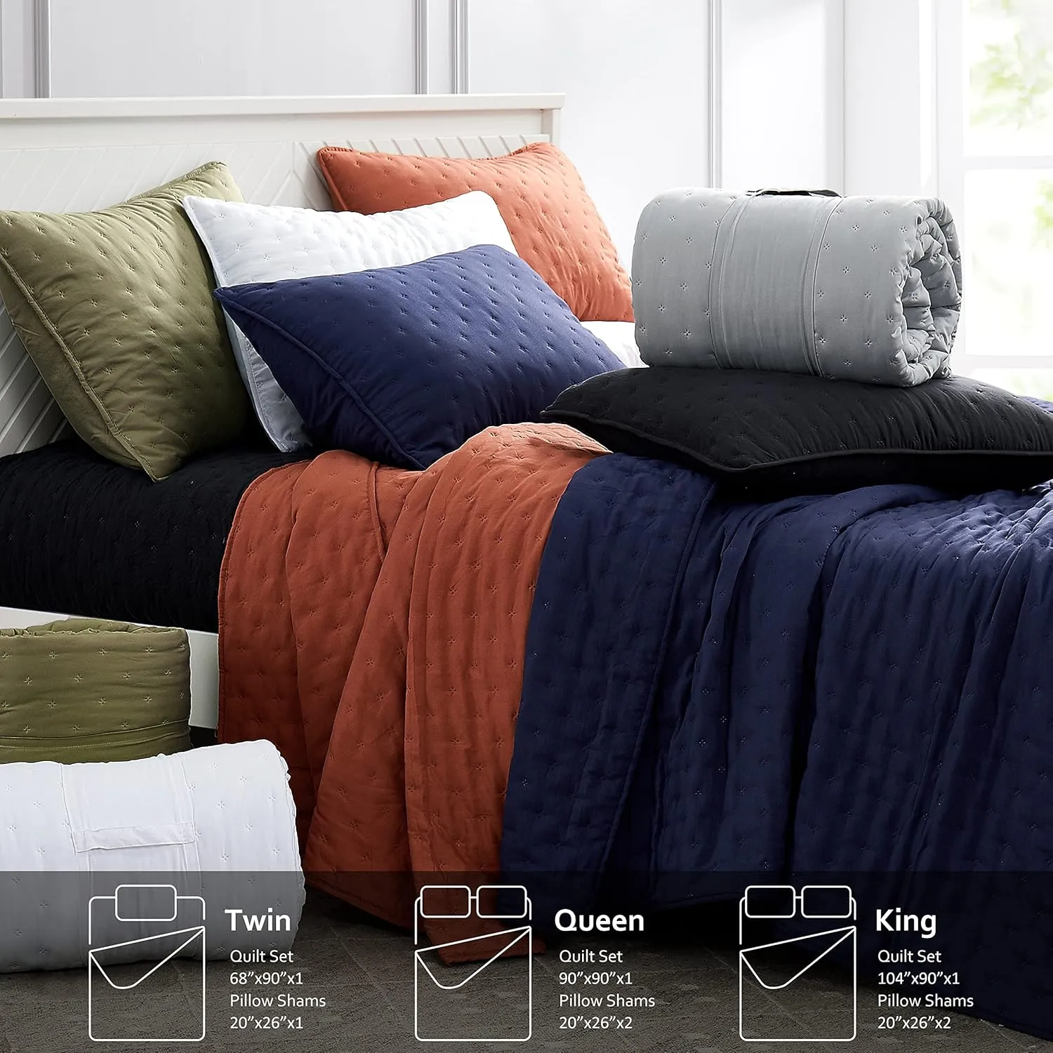 ROARINGWILD Black Twin Size Quilt Bedding Sets with Pillow Sham, Lightweight Soft Bedspread Coverlet, Quilted Blanket Thin Comforter Bed Cover, All Season, 2 Pieces, 68x90 inches