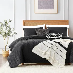 ROARINGWILD Black Twin Size Quilt Bedding Sets with Pillow Sham, Lightweight Soft Bedspread Coverlet, Quilted Blanket Thin Comforter Bed Cover, All Season, 2 Pieces, 68x90 inches