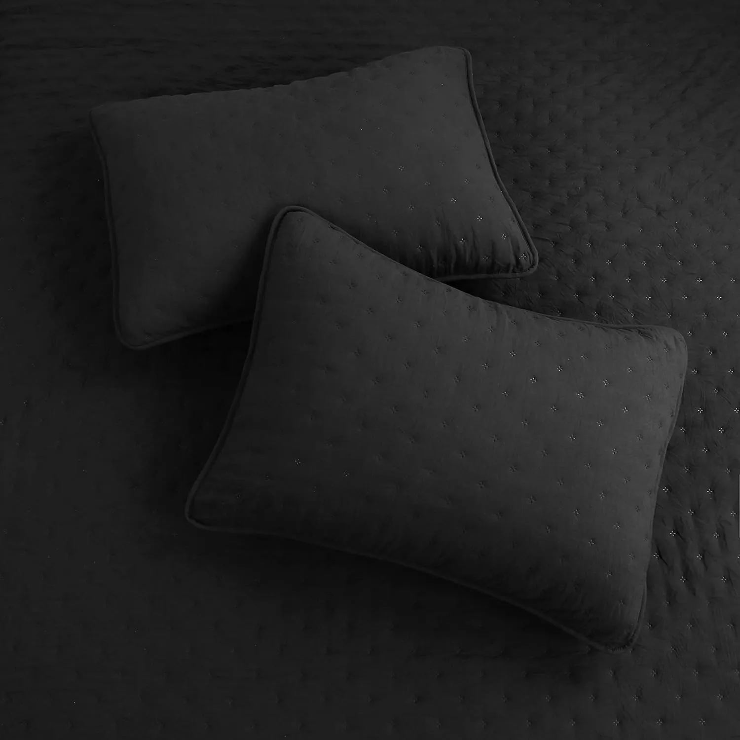 ROARINGWILD Black Twin Size Quilt Bedding Sets with Pillow Sham, Lightweight Soft Bedspread Coverlet, Quilted Blanket Thin Comforter Bed Cover, All Season, 2 Pieces, 68x90 inches