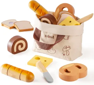 ROBUD Wooden Toy Food Set, Cutting Toy Food for Pretend Play Kitchen Accessories Toyfood Playset with Storage Bag, Toys Gifts for 3  Year Old Girls Boys, Baking Set