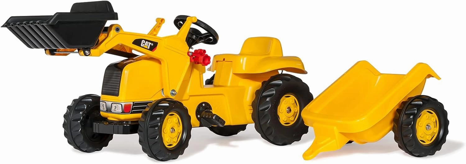 rolly toys CAT Construction Pedal Tractor: Front Loader Tractor with Detachable Trailer, Youth Ages 2.5  , Yellow