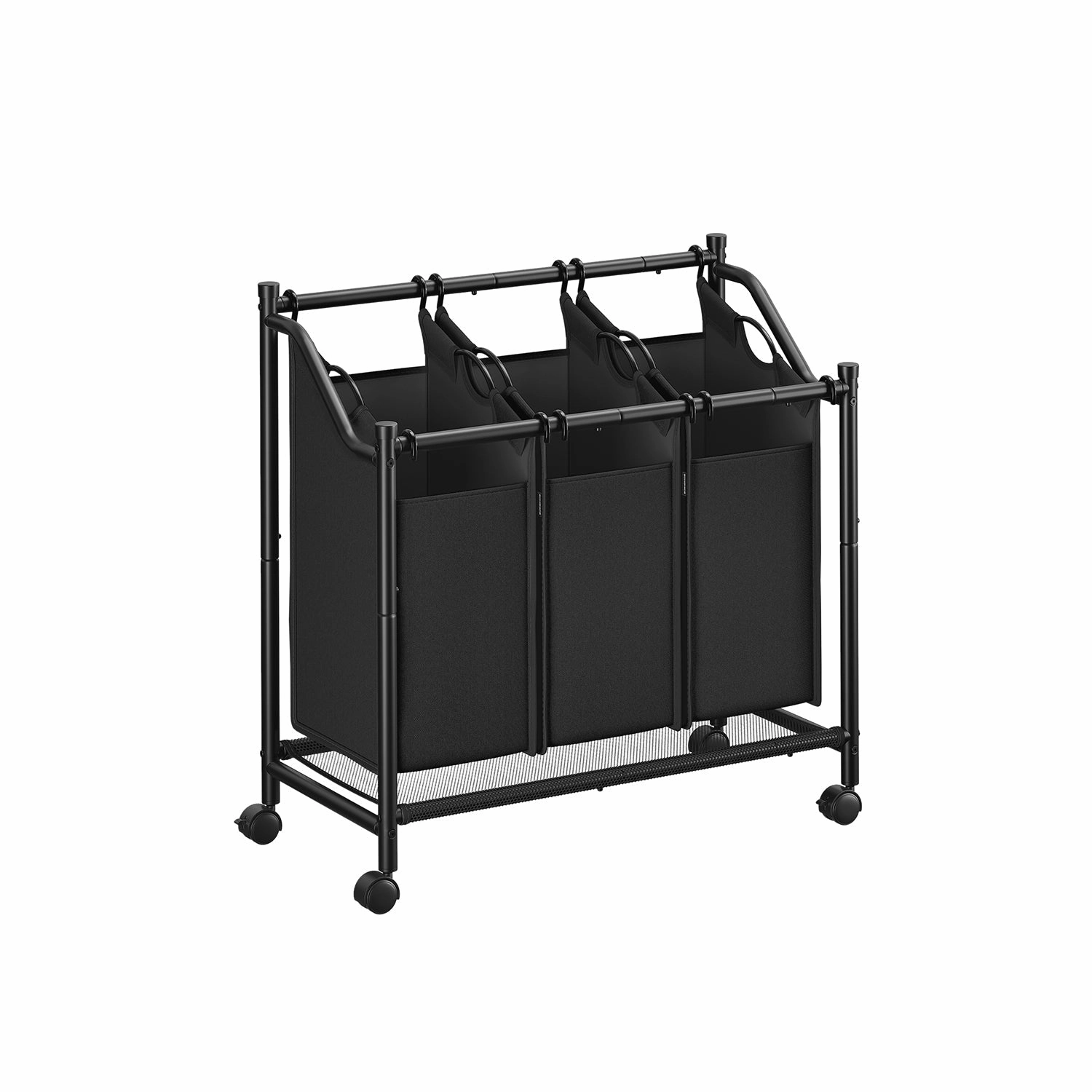 Rootz 4-Bag Laundry Sorter - Black Steel Tube - Polyester Fiber Bags - Nylon Roller - Heavy Duty - 87.5cm x 38.5cm x 67/81cm