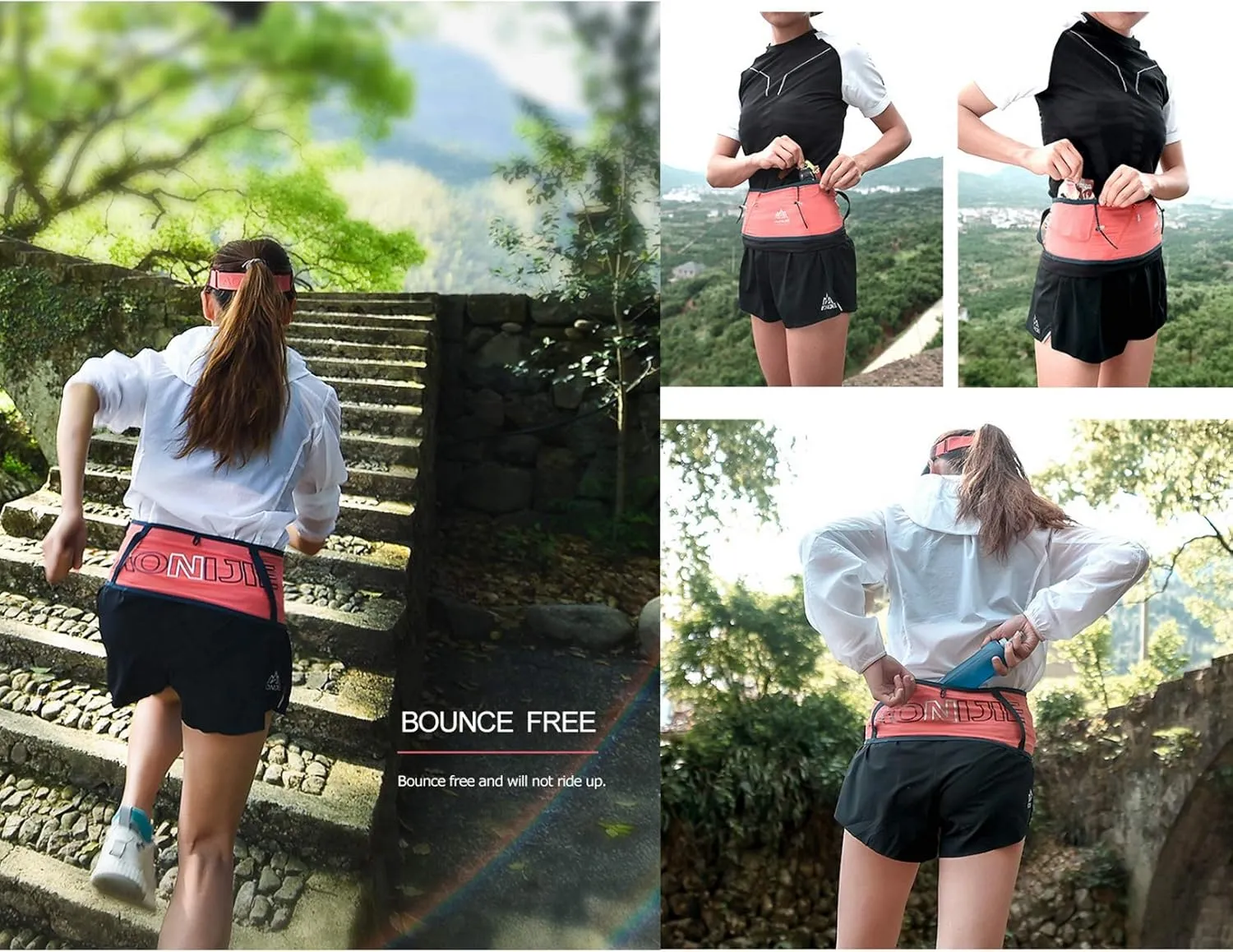 Running Pouch Belt Waist Pack Fanny Bag with 250ml Soft Water Bottle, Bounce Free Fashion Workout Jogging Travelling Money Pocket Belt for Women (Yellow, M/L)