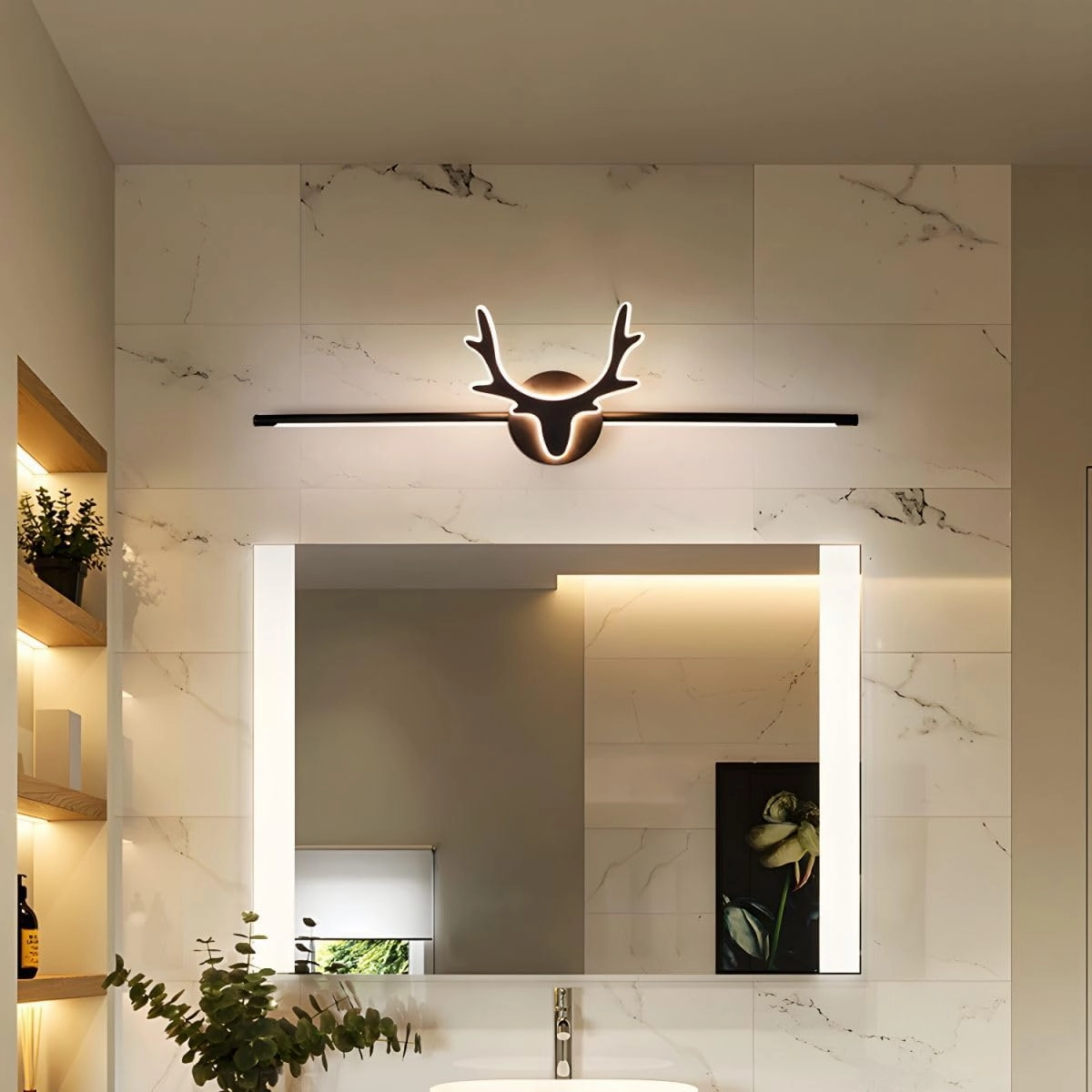 RUNNUP 3 Light Bathroom Vanity Light Fixture Black Wall Sconce Lighting Rustic Deer LED Farmhouse Light for Bathroom Dressing Table, 16" Third Gear Dimming