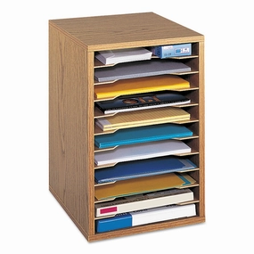Safco® Wood Vertical Desktop Sorter, 11 Compartments, 10.63 x 11.88 x 16, Medium Oak