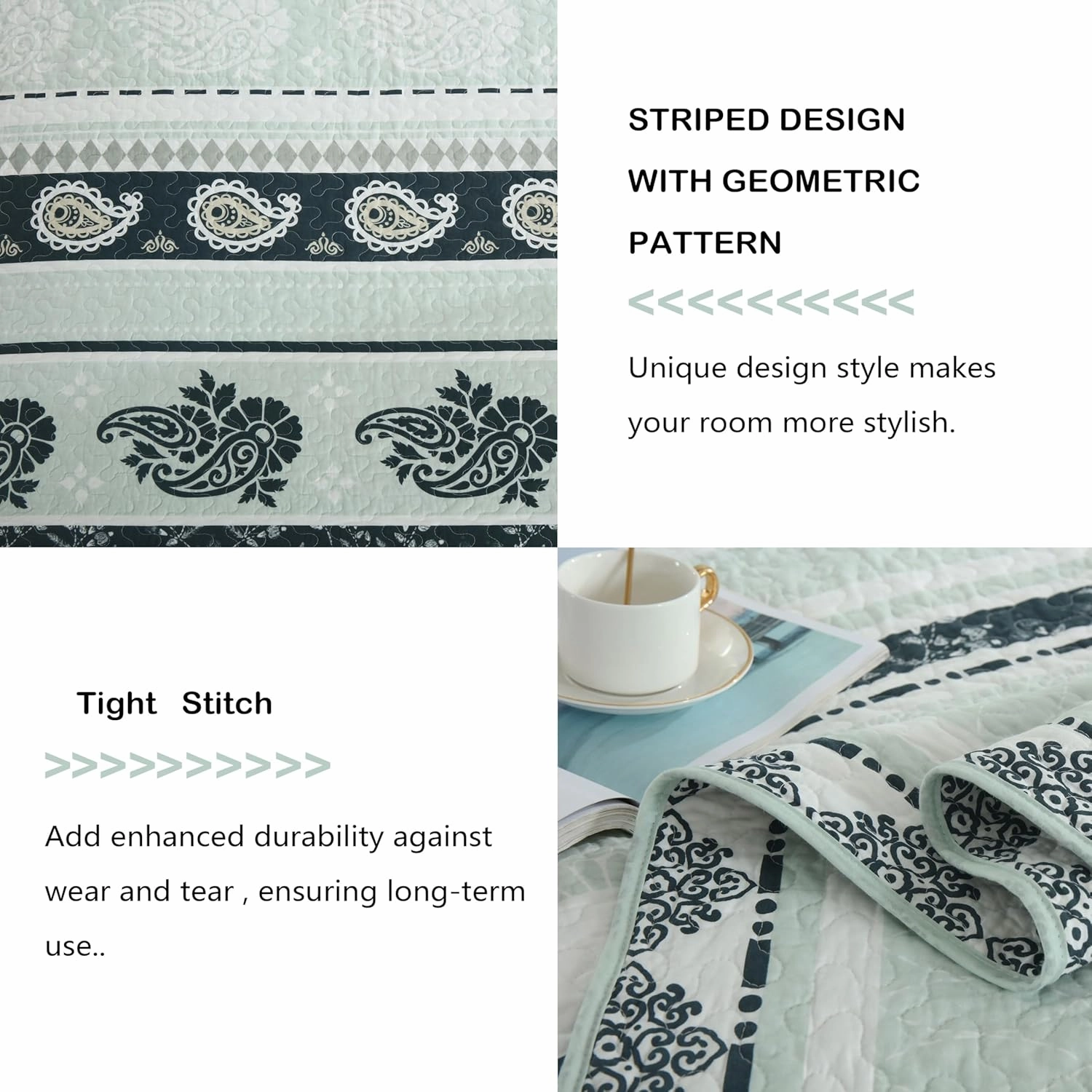 Sage Green Comforter King, Cotton King Quilt Bedding Set, Striped Pattern Bed Set, Sage Green Quilt King, Lightweight Reversible Coverlet All Season