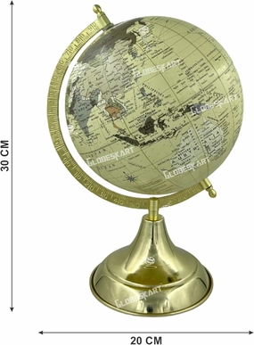 Samyuktha Educational/Antique Globe with Brass Antique Arc and Base/World Globe/Home Decor/Office Decor/Gift Item / 8 inches (Surahi) (Old Beige)