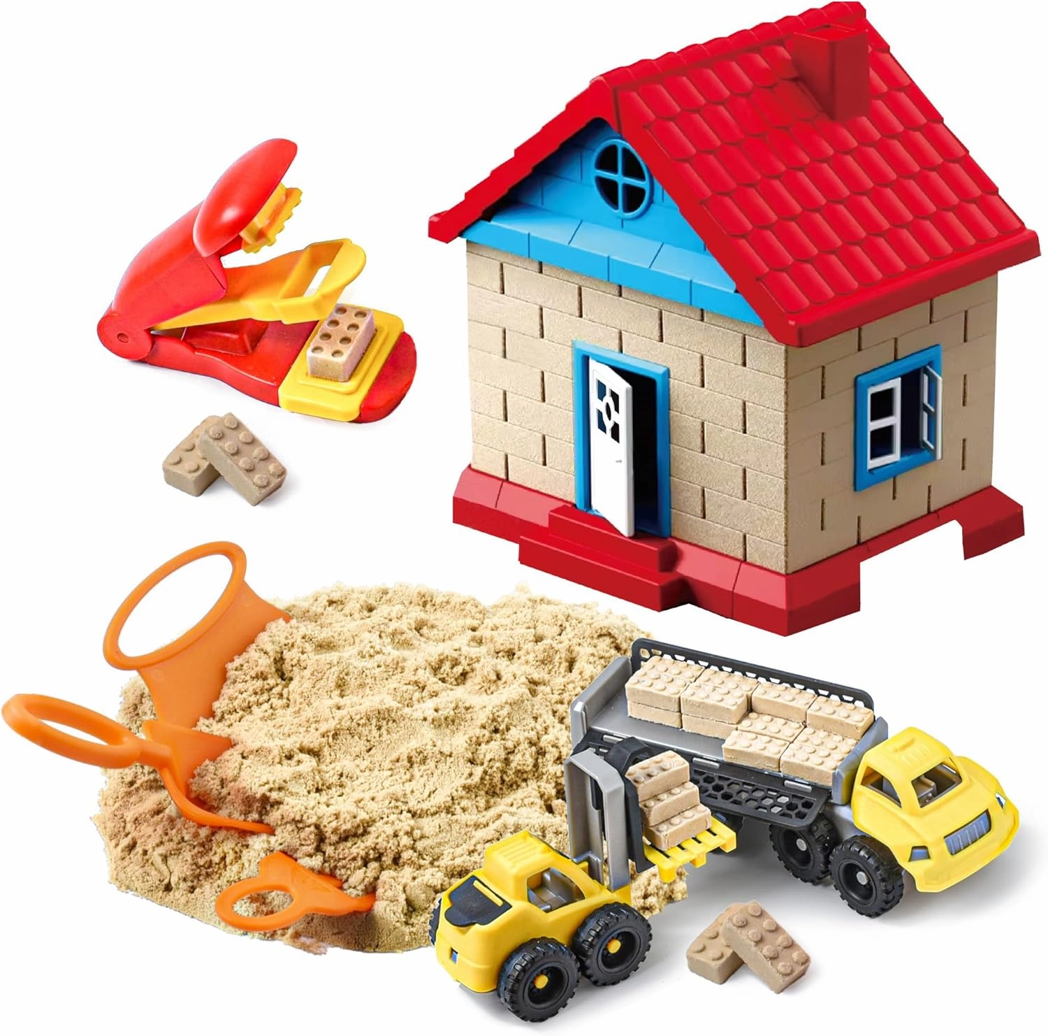 Sand Play Set,Construction Sensory Bin with Moldable Self-Sticking Play Sand for Kids, Sensory Building Toy Set for Kids Age 3 , Birthday Gift Idea