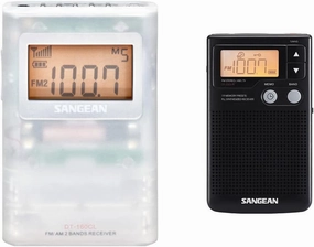 Sangean DT-160CLP FM-Stereo/AM Pocket Radio with Protective Pouch & Belt Clip (Clear) & DT-200X FM-Stereo/AM Digital Tuning Pocket Radio Black