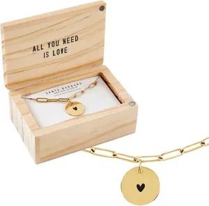 Santa Barbara Design Studio Fleur Jewelry Wedding Gold Plated Link Chain Charm Necklace Wood Boxed Gift Set, 17" Long   2" Extender, Heart