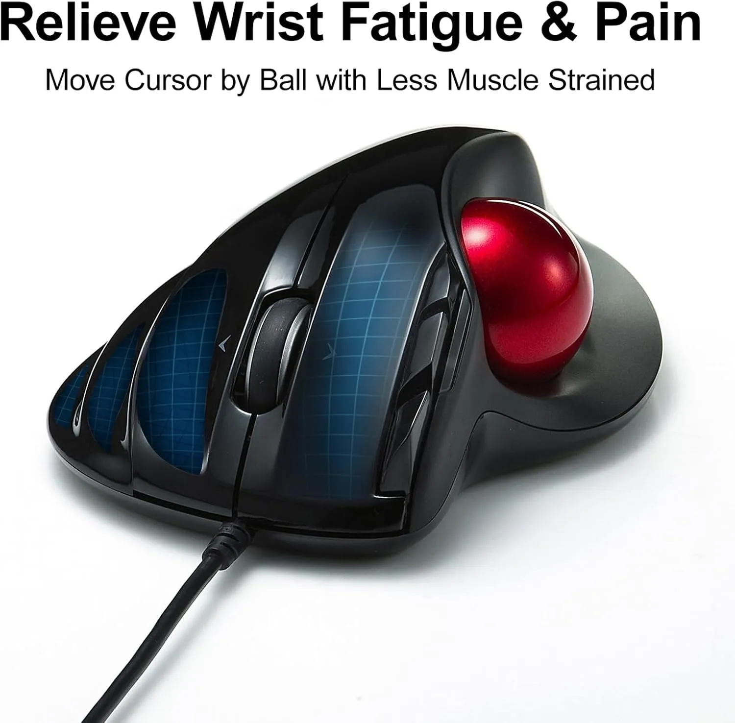 SANWA Wired Ergonomic Trackball Mouse, Programmable Roller Ball Mice, Tilt Scroll, 400/800/1200/1600 DPI, Computer trackball & Finger Rest, Compatible with Mac, Windows, Laptop, Chrome OS, Black