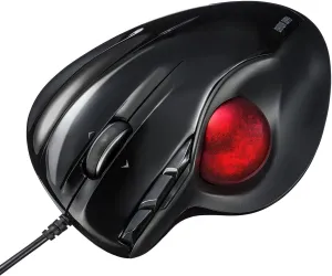 SANWA Wired Ergonomic Trackball Mouse, Programmable Roller Ball Mice, Tilt Scroll, 400/800/1200/1600 DPI, Computer trackball & Finger Rest, Compatible with Mac, Windows, Laptop, Chrome OS, Black