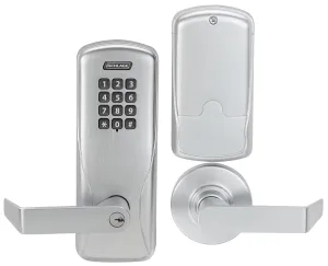 SCHLAGE - CO100CY70KPRHO626 Schlage CO Series Class 100 Offline Electronic Lock, Cylindrical Chassis, Classroom/Storeroom Function, Keypad, Rhodes Lever, Satin Chrome Finish (CO-100 CY70 KP RHO 626)