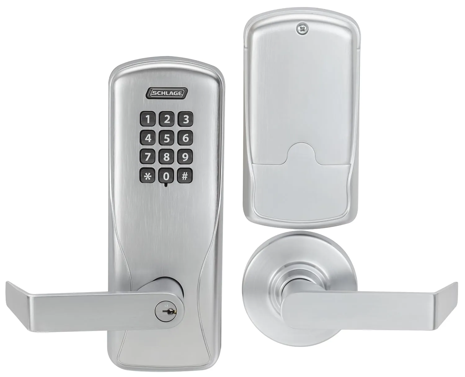 SCHLAGE - CO100CY70KPRHO626 Schlage CO Series Class 100 Offline Electronic Lock, Cylindrical Chassis, Classroom/Storeroom Function, Keypad, Rhodes Lever, Satin Chrome Finish (CO-100 CY70 KP RHO 626)