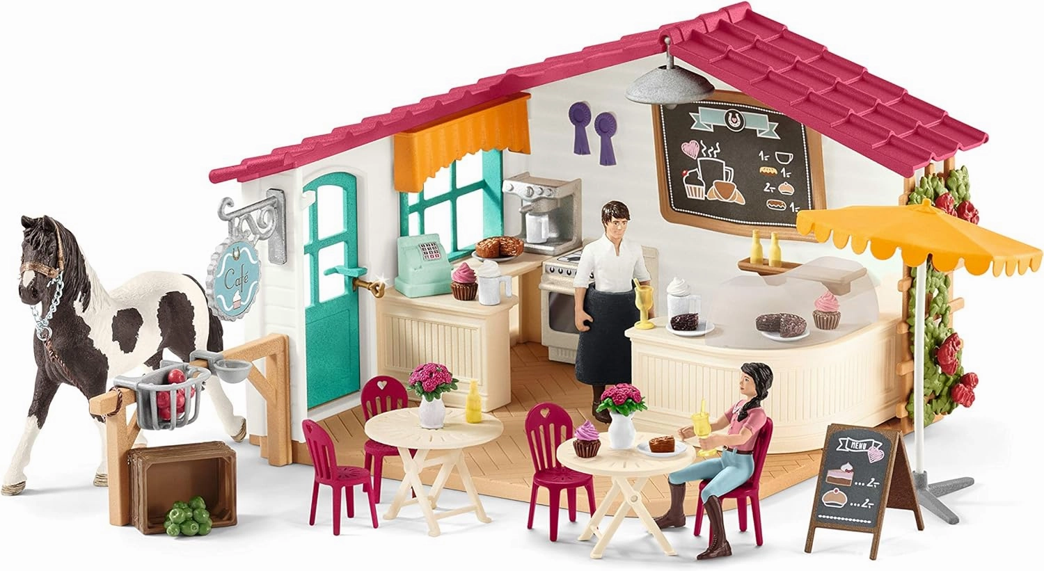 Schleich Horse Club 66-piece Horse Rider Café Playset with Horse Toy and Horse Accessories for Kids Ages 5-12