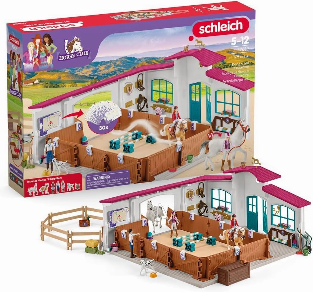 Schleich Horse Club Peppertree Riding Arena 179-Piece Horse Playset with Riding Arena Stable Set, 2 Horses, 3 Horse Rider Figurines and Horse Toys for Girls & Boys Ages 5 , 42639