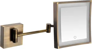 Screen Touch Dimming Makeup Mirror with Lights And 3X Magnification, Square LED Wall Mounted Bathroom Vanity Mirror, Rotable Extendable Shaving Mirror,Gold,Hardwired ( Color : Brass , Size : Hardwired