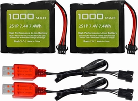 sea jump 2PCS 7.4V 1000mAh 2S Li-ion Battery with SM-4P Plug and USB Charging Cable Suitable for DE36W DE65 NO.1809 RC Toy Car Model Off-Road Vehicle Climbing Drift Racing Battery