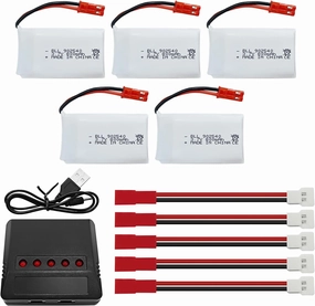 sea jump 5PCS 3.7V 800mAh Lipo Battery Remote Control Drone Battery with 5in1 Charger JST Plug Suitable for SYMA X56W MJX X400W X300C X800 HS110 HS200 S670 V950hd S1750 V2450 RC Quadcopter Battery