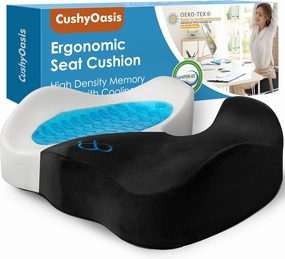 Seat Cushion, Gel Chair Cushions, Office Chair Cushions, Anti-Slip Bottom & Removable Cover Tailbone Pain Relief Cushion, Memory Foam Seat Cushion, 5.28 in Thick (Black)