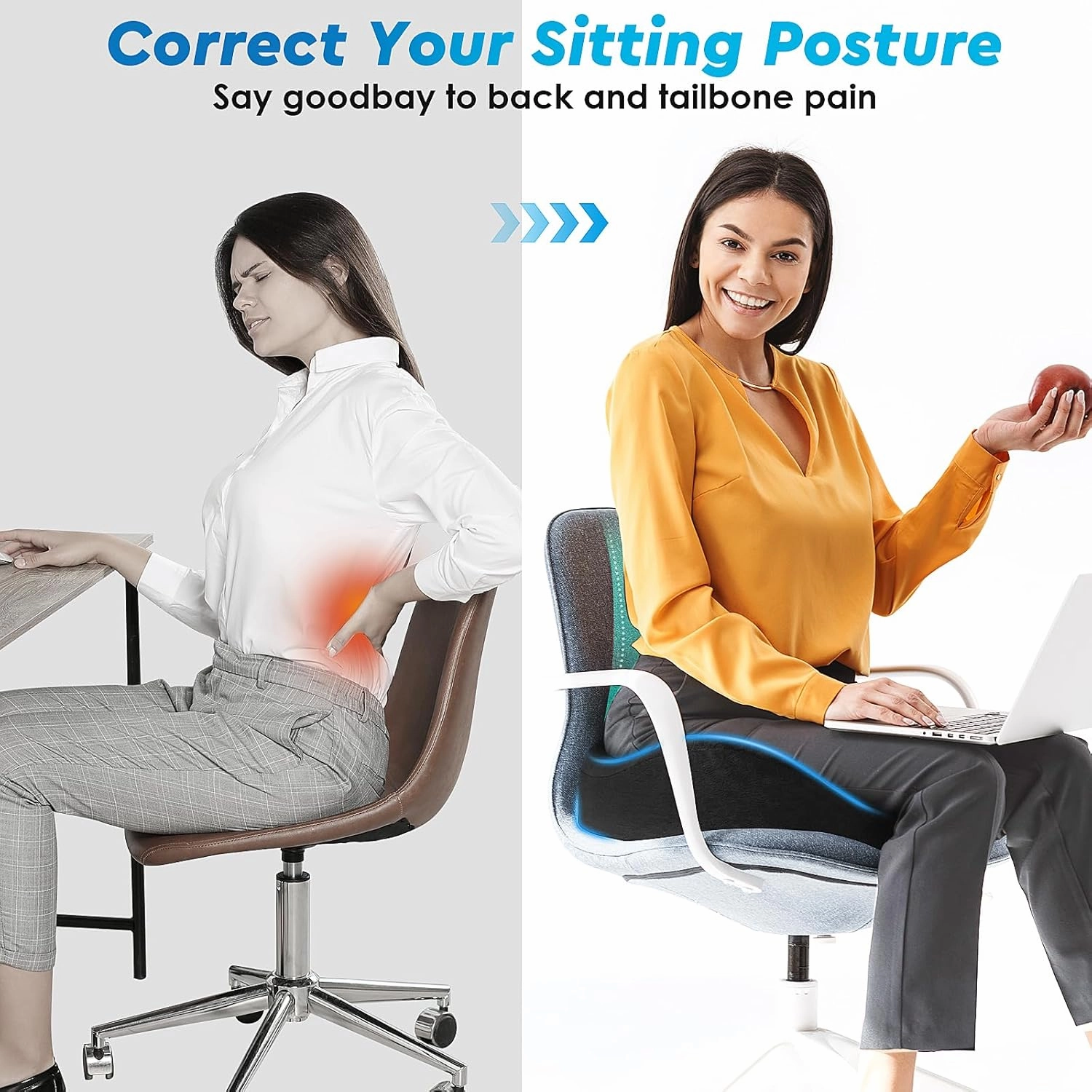 Seat Cushion, Gel Chair Cushions, Office Chair Cushions, Anti-Slip Bottom & Removable Cover Tailbone Pain Relief Cushion, Memory Foam Seat Cushion, 5.28 in Thick (Black)