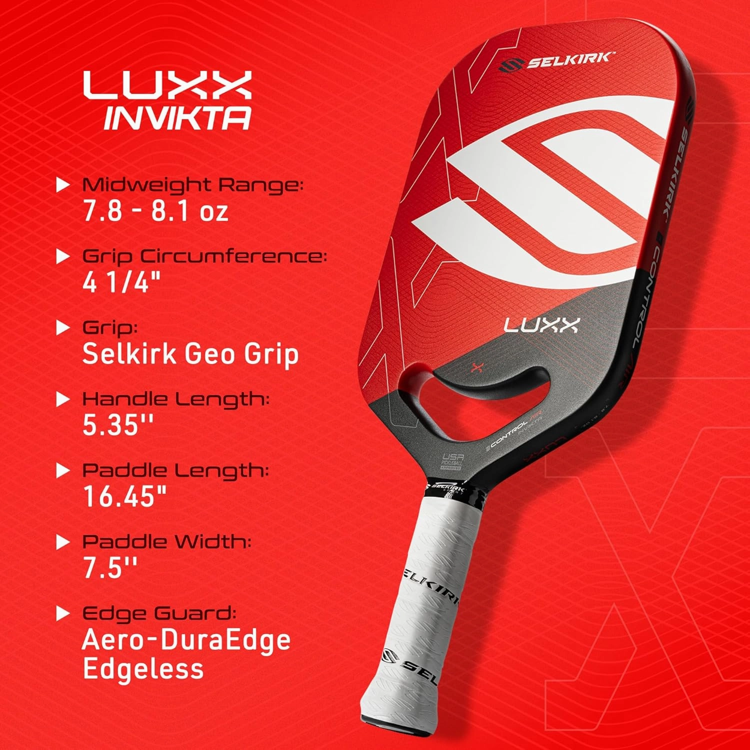 Selkirk LUXX Control Pickleball Paddle | Carbon Fiber Paddle with Polypropylene X7 Core | Designed for Unmatched Control and Added Power