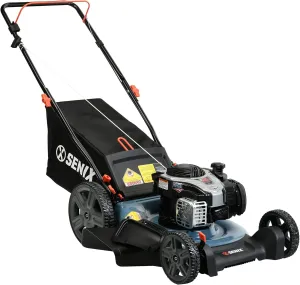 SENIX LSPG-M7 21-Inch Gas Push Lawn Mower with 140 cc 4-Cycle Briggs & Stratton Engine, Bagging, Mulching, and Side Discharge, 6-Position Dual Lever Height Adjustment