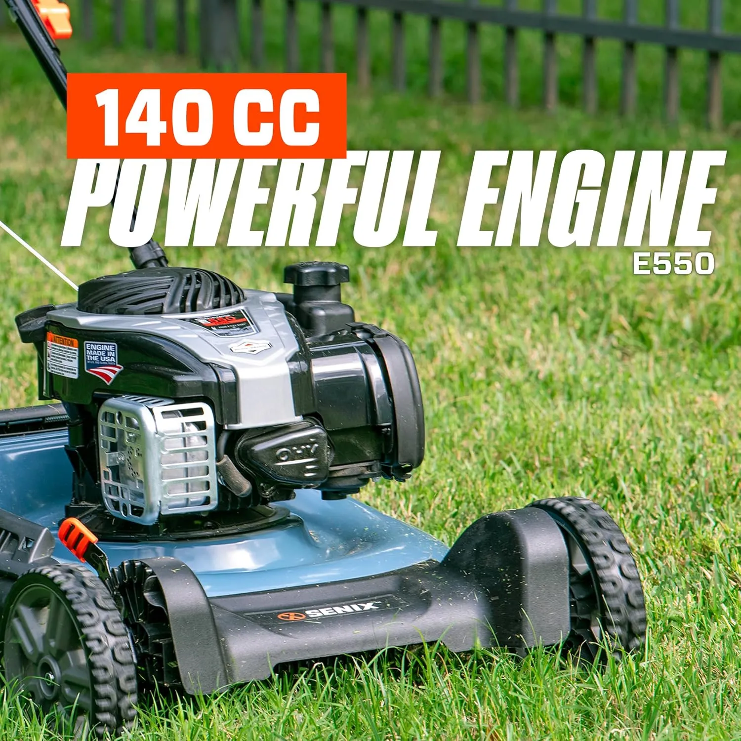 SENIX LSPG-M7 21-Inch Gas Push Lawn Mower with 140 cc 4-Cycle Briggs & Stratton Engine, Bagging, Mulching, and Side Discharge, 6-Position Dual Lever Height Adjustment