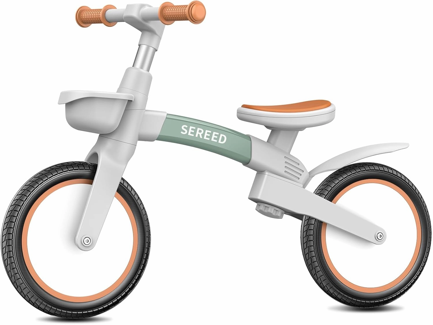 SEREED Toddler Balance Bike 2.5 Year Old, 12 Inch Adjustable Kids Bike Toy with Basket, Birthday Gift for Age 3 4 5 Boys Girls, Tool-Free Assembly, No Pedal (Green)