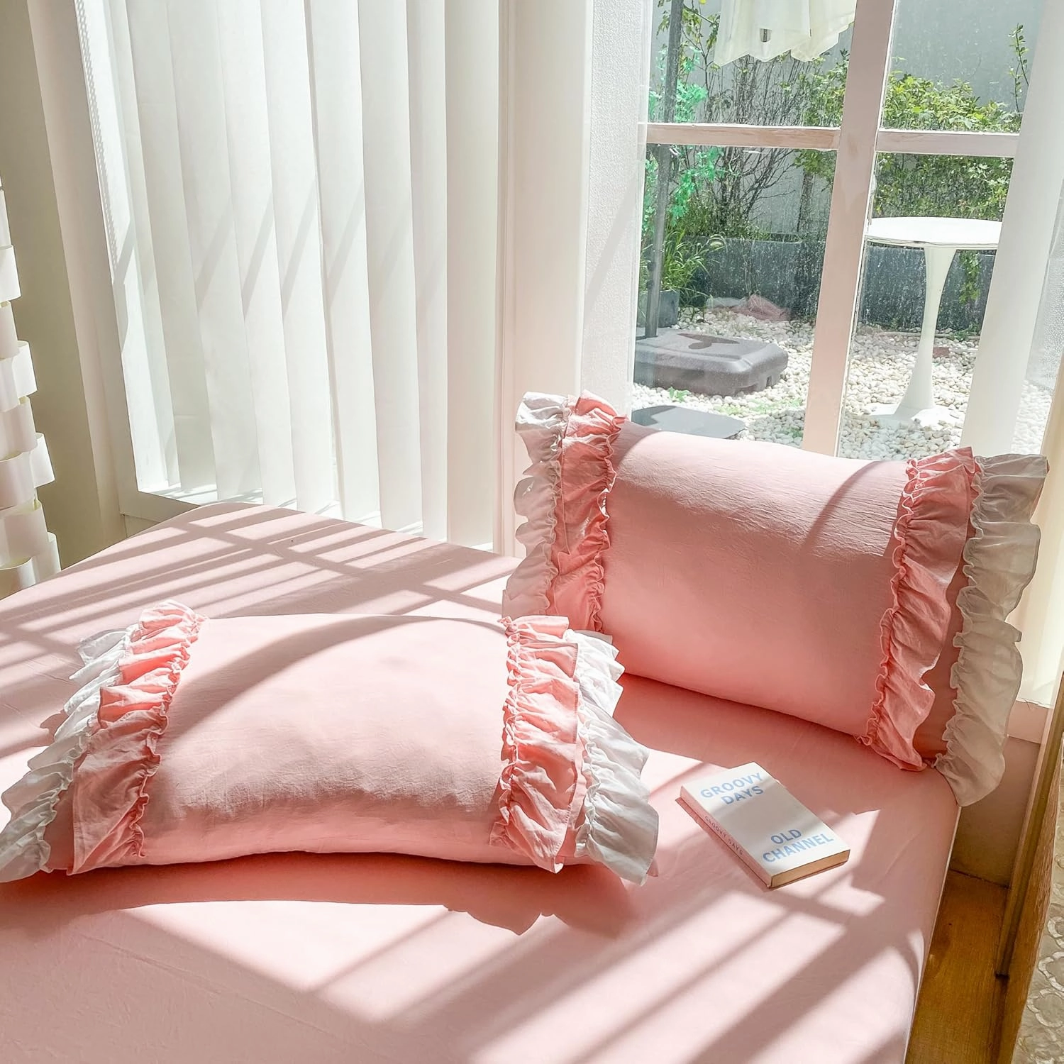 Shabby Chic 3 Pieces Bedding,Vintage Ruffled Full Duvet Cover Set with 2 Layers Ruffles,Soft Brushed Microfiber Set with Zipper Closure,Lightweight Duvet Cover Set-Pink,Full