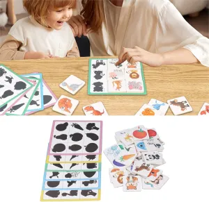 Shadow Matching Cards Wood Blocks Animal Fruit Shape Pairing Game Educational Memory Card Toy for 2‑4 Year Old Toddlers