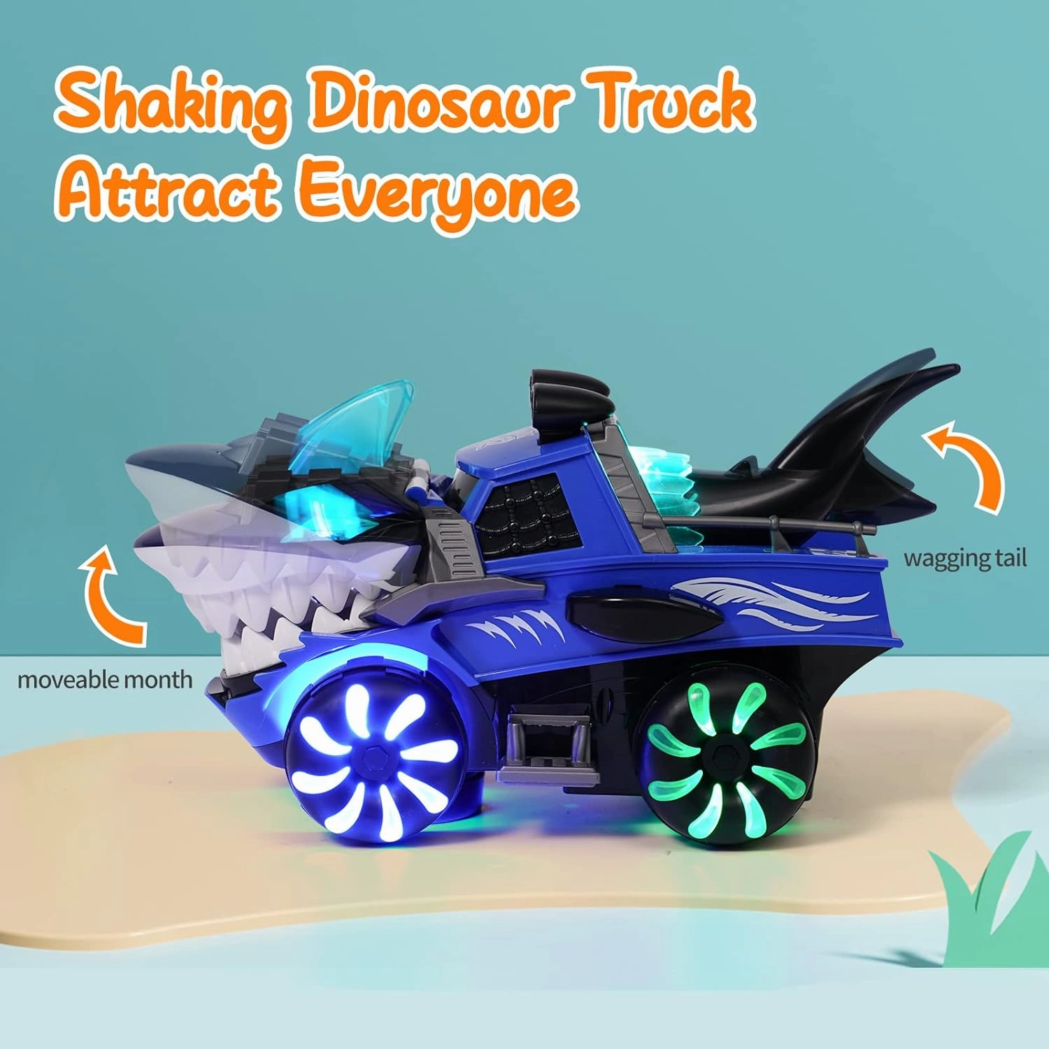 Shark Monster Truck Toy for Baby Boy,Shark Car Lights Up Toy with Chomper Shakes Sounds Blue Shark Truck Toys for Toddlers 1 2 3 4 5 7 Years Old Babies Boys Kids Birthday Party Favors