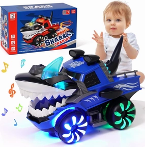 Shark Monster Truck Toy for Baby Boy,Shark Car Lights Up Toy with Chomper Shakes Sounds Blue Shark Truck Toys for Toddlers 1 2 3 4 5 7 Years Old Babies Boys Kids Birthday Party Favors