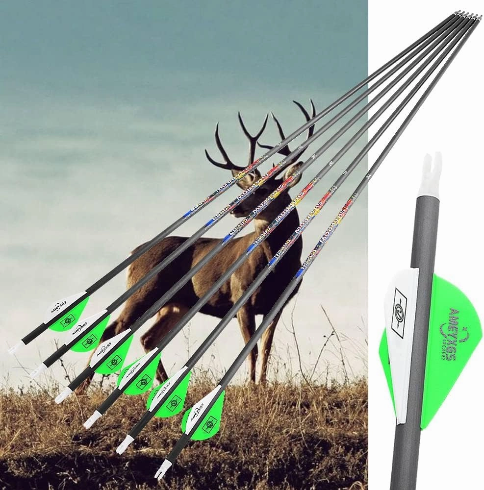 SHARROW 31" Carbon Arrows Hunting Arrows Spine 250 300 350 400 500 600 with Replaceable Tips Targeting Practice Arrows for Compound/Recurve/Long Bow 6/12pcs
