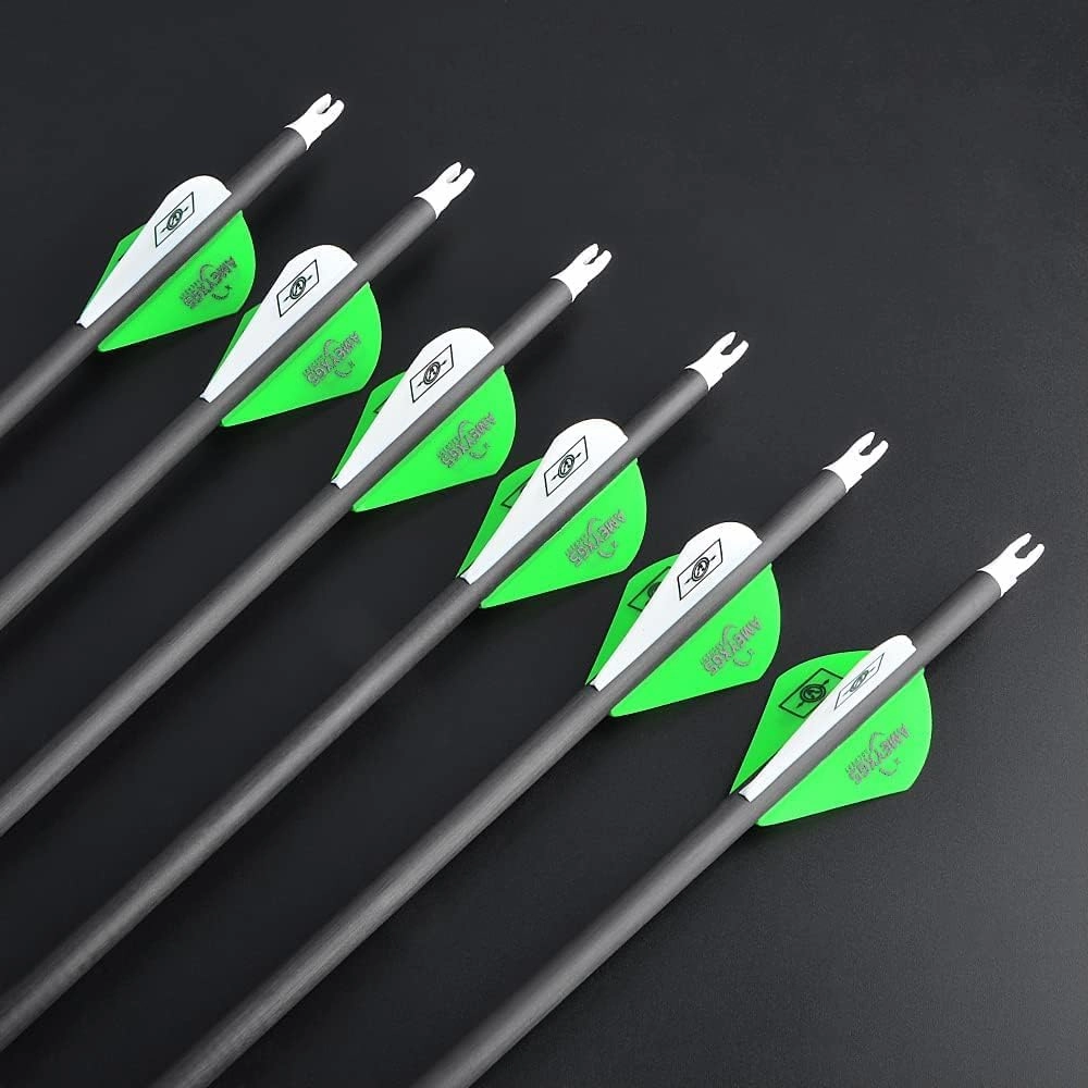 SHARROW 31" Carbon Arrows Hunting Arrows Spine 250 300 350 400 500 600 with Replaceable Tips Targeting Practice Arrows for Compound/Recurve/Long Bow 6/12pcs