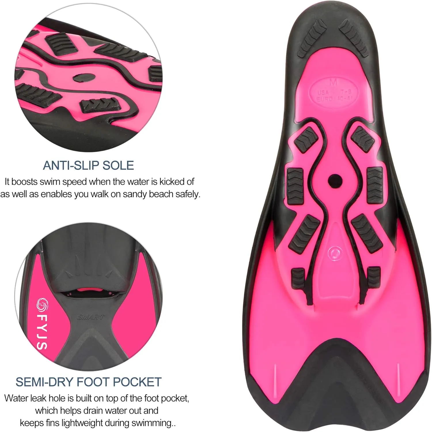 Short Swim Fins, Travel Size Diving Flippers with Mesh Carrying Bag for Adult Men Women