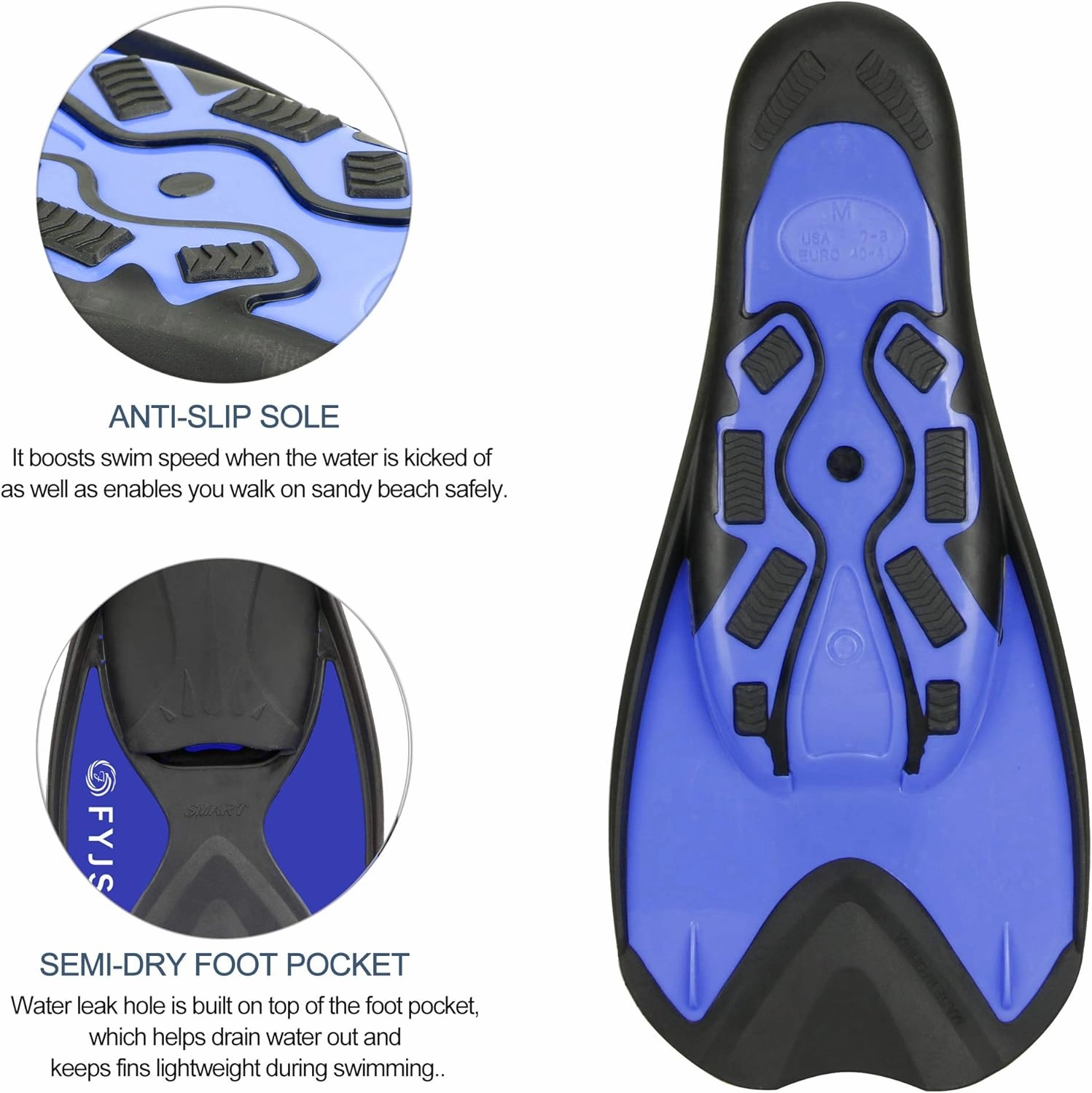 Short Swim Fins, Travel Size Diving Flippers with Mesh Carrying Bag for Adult Men Women