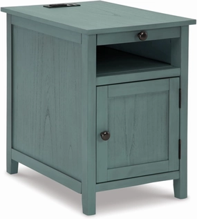 Signature Design by Ashley Treytown Casual Compact Chairside End Table with a Storage Cabinet, Open Cubby Shelf, Pull-Out Tray & USB Charging Ports, Blue
