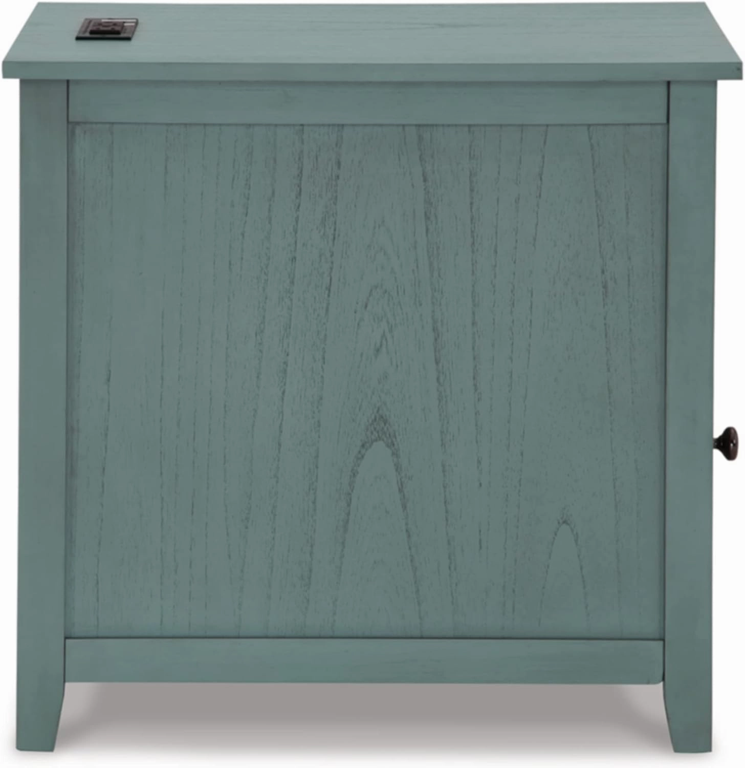 Signature Design by Ashley Treytown Casual Compact Chairside End Table with a Storage Cabinet, Open Cubby Shelf, Pull-Out Tray & USB Charging Ports, Blue