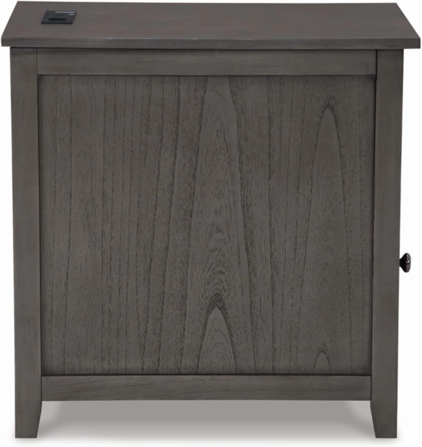Signature Design by Ashley Treytown Casual Compact Chairside End Table with a Storage Cabinet, Open Cubby Shelf, Pull-Out Tray & USB Charging Ports, Dark Gray