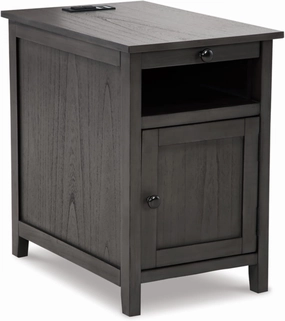 Signature Design by Ashley Treytown Casual Compact Chairside End Table with a Storage Cabinet, Open Cubby Shelf, Pull-Out Tray & USB Charging Ports, Dark Gray