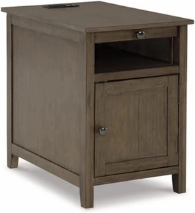 Signature Design by Ashley Treytown Casual Compact Chairside End Table with a Storage Cabinet, Open Cubby Shelf, Pull-Out Tray & USB Charging Ports, Grayish Brown